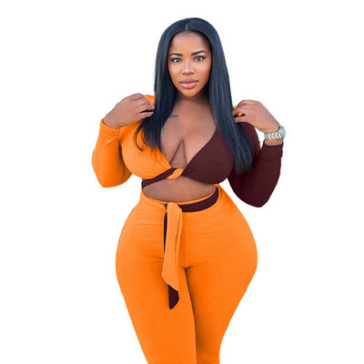 Woman Plus Size 2 Set Set μακρυμάνικο Crop Top και παντελόνι κολάν Σέξι ρούχα Μεγάλη αθλητική φόρμα 4xl Είδη χονδρικής Dropshipping