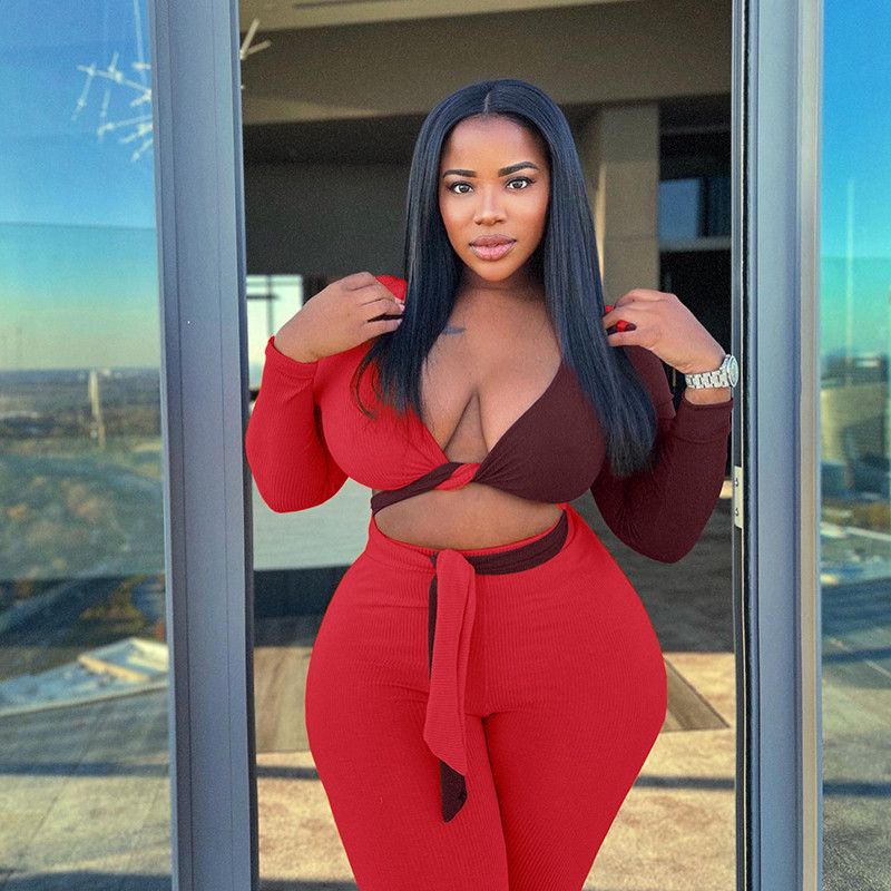 Woman Plus Size 2 Set Set μακρυμάνικο Crop Top και παντελόνι κολάν Σέξι ρούχα Μεγάλη αθλητική φόρμα 4xl Είδη χονδρικής Dropshipping