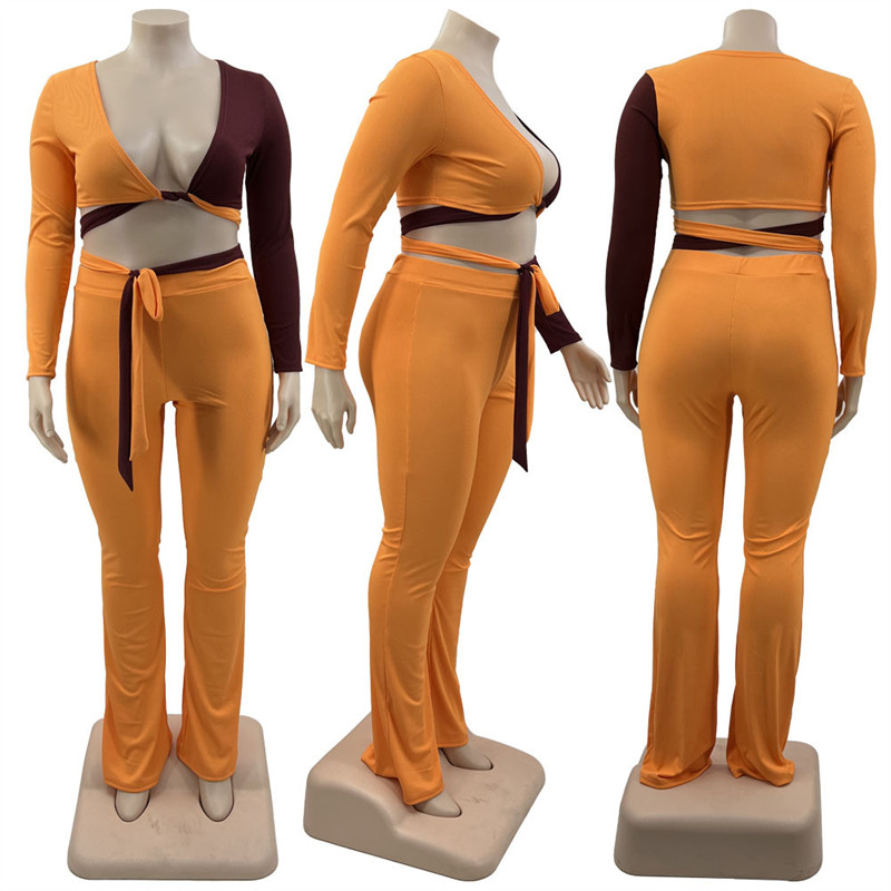 Woman Plus Size 2 Set Set μακρυμάνικο Crop Top και παντελόνι κολάν Σέξι ρούχα Μεγάλη αθλητική φόρμα 4xl Είδη χονδρικής Dropshipping