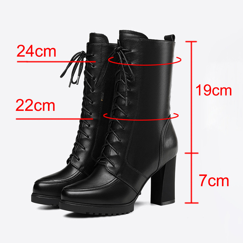 Rimocy Ζεστές κοντές βελούδινες χειμερινές μπότες για γυναίκες 2022 Ψηλοτάκουνα Pu Δερμάτινες μπότες μέσης γάμπας Γυναικεία πλατφόρμα μοτοσικλέτας Botas παπούτσια
