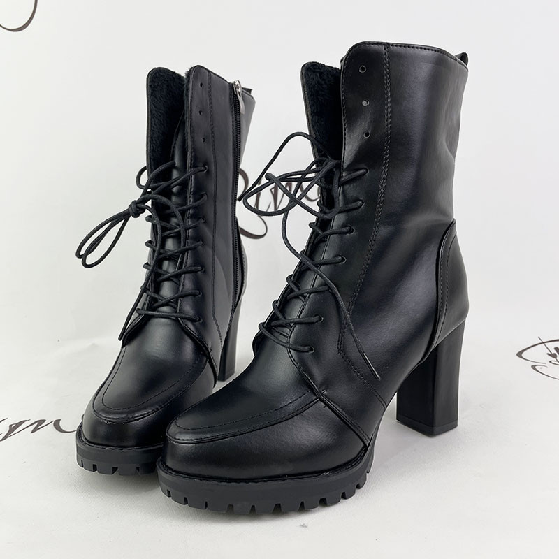 Rimocy Ζεστές κοντές βελούδινες χειμερινές μπότες για γυναίκες 2022 Ψηλοτάκουνα Pu Δερμάτινες μπότες μέσης γάμπας Γυναικεία πλατφόρμα μοτοσικλέτας Botas παπούτσια