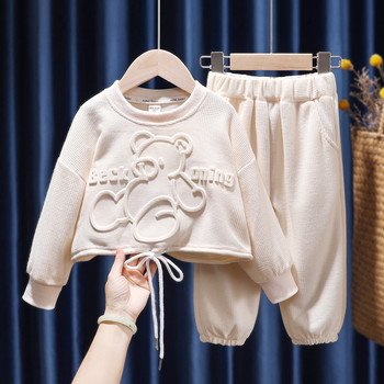 Есен 2023 г. Детско облекло за момичета Нов ежедневен анцуг с дълъг ръкав Комплекти с анимационни мечки Дрехи за бебета Бебешки панталони 3-12 години