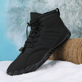 Мъжки боси обувки 2023 Зимни ботуши Двойка Водоустойчиви ботуши за сняг Обувки за ходене на открито Топла кожа на глезена Неплъзгащи се ботуши Голям размер