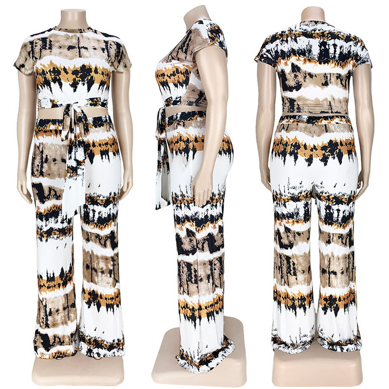 Hulgimüük Dropshipping plusssuuruses seksikad komplektid 4xl 5xl mugavad laia säärega püksid trükitud pitsitaskutega kaheosalised komplektid