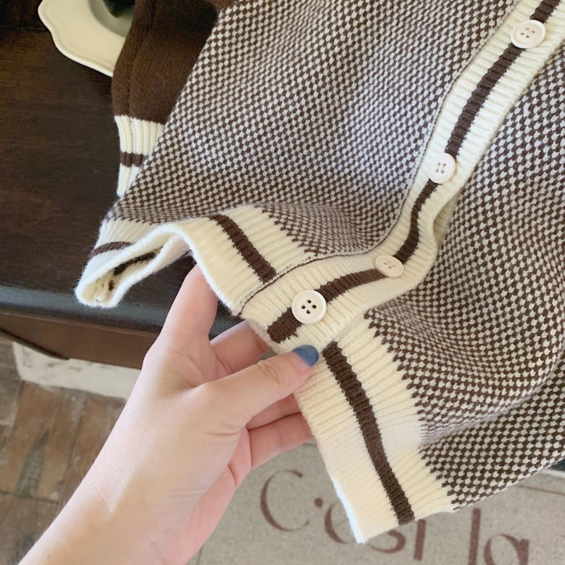 Korea stiilis laste kampsun vintage kontrastset värvi pikkade varrukatega tüdrukutele kardigan mood poistele avar kootud mantel