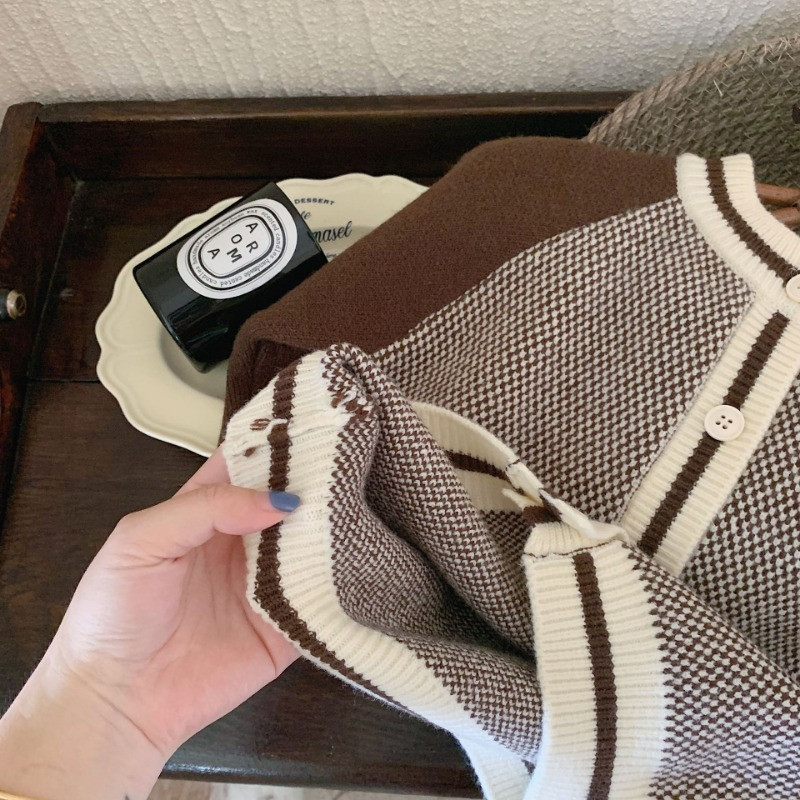 Korea stiilis laste kampsun vintage kontrastset värvi pikkade varrukatega tüdrukutele kardigan mood poistele avar kootud mantel
