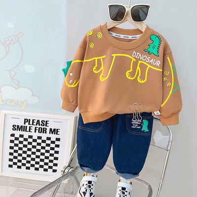 Ανοιξιάτικο φθινόπωρο 2023 Βαμβακερό σετ ρούχων για αγόρια Βρεφικά αγόρια μπλουζάκια δεινοσαύρων πουλόβερ τζιν παντελόνι 2 τμχ Casual outfits Βρεφικό παιδικό κοστούμι