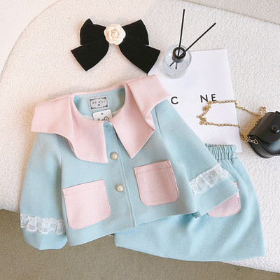 Ανοιξιάτικο Χειμώνα Κοριτσίστικο Παιδικά 2τμχ Σετ Ρούχα τουίντ Μόδα Παιδικά Κοστούμια για 1-10 Χρόνια Παιδικό παλτό με βαμβακερό τζάκετ + φούστα
