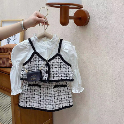 Ανοιξιάτικο Χειμώνα Κοριτσίστικο Παιδικά 2τμχ Σετ Ρούχα τουίντ Μόδα Παιδικά Κοστούμια για 1-10 Χρόνια Παιδικό παλτό με βαμβακερό τζάκετ + φούστα