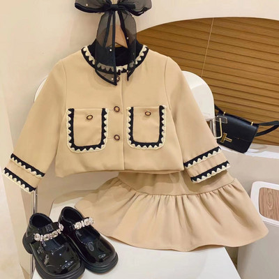 Ανοιξιάτικο Χειμώνα Κοριτσίστικο Παιδικά 2τμχ Σετ Ρούχα τουίντ Μόδα Παιδικά Κοστούμια για 1-10 Χρόνια Παιδικό παλτό με βαμβακερό τζάκετ + φούστα