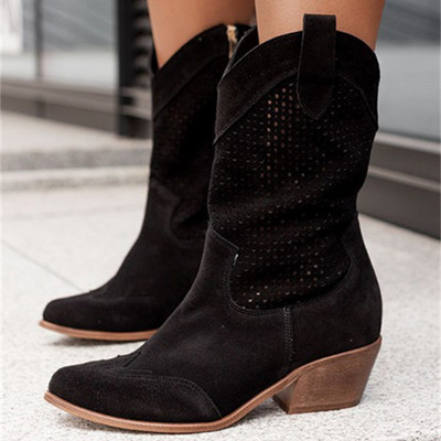 Νέες χειμερινές γυναικείες μπότες Φθινοπωρινές σε συν μέγεθος χαμηλού κοψίματος γυναικείες μπότες Western Mid-Caf Ethnic Γυναικείες μπότες με μεσαίο τακούνι Μόδα μύτη μύτη