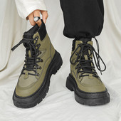 Cizme cu platformă cu șireturi, de primăvară și toamnă, pantofi pentru bărbați, cizme pentru bărbați înalte, în stil britanic, cizme confortabile negre, ocazionale, pantofi noi