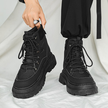 Ботуши на платформа с връзки Пролетни и есенни мъжки обувки Високи мъжки ботуши Британски стил Удобни черни ежедневни ботуши Zapatos Нови