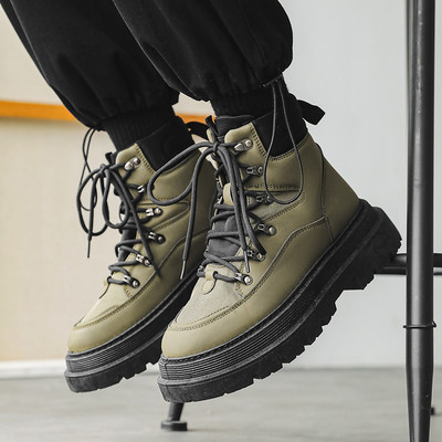 Cizme cu platformă cu șireturi, de primăvară și toamnă, pantofi pentru bărbați, cizme pentru bărbați înalte, în stil britanic, cizme confortabile negre, ocazionale, pantofi noi