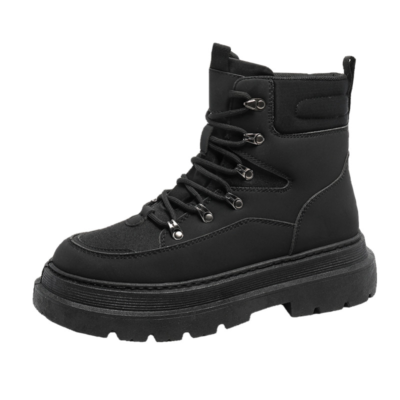 Cizme cu platformă cu șireturi, de primăvară și toamnă, pantofi pentru bărbați, cizme pentru bărbați înalte, în stil britanic, cizme confortabile negre, ocazionale, pantofi noi