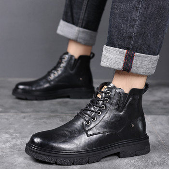 Зимни мъжки ботуши Обувки за мъже Плюс кадифени топли ежедневни памучни обувки Британски стил Мотоциклетни ботуши с високи връзки и дебела подметка