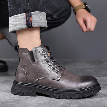 Зимни мъжки ботуши Обувки за мъже Плюс кадифени топли ежедневни памучни обувки Британски стил Мотоциклетни ботуши с високи връзки и дебела подметка