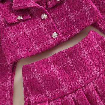 3-7 г. Детски комплекти за момичета Есен-зима Бебешко сако с дълъг ръкав + карирана плисирана пола + комплекти барета Детски модни дрехи