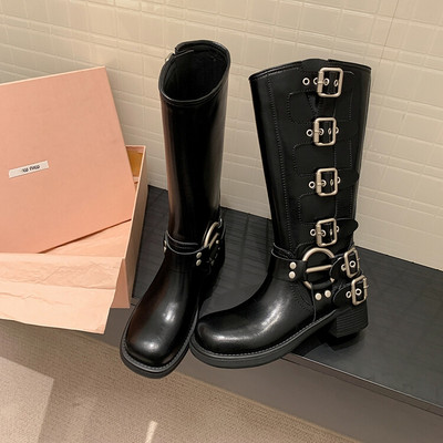 Pantofi Femei 2023 Cizme de damă de înaltă calitate Toamnă Nou Retro Maro Cataramă de curea Cizme înalte cu cap rotund Pantofi gotici la tendință elegantă