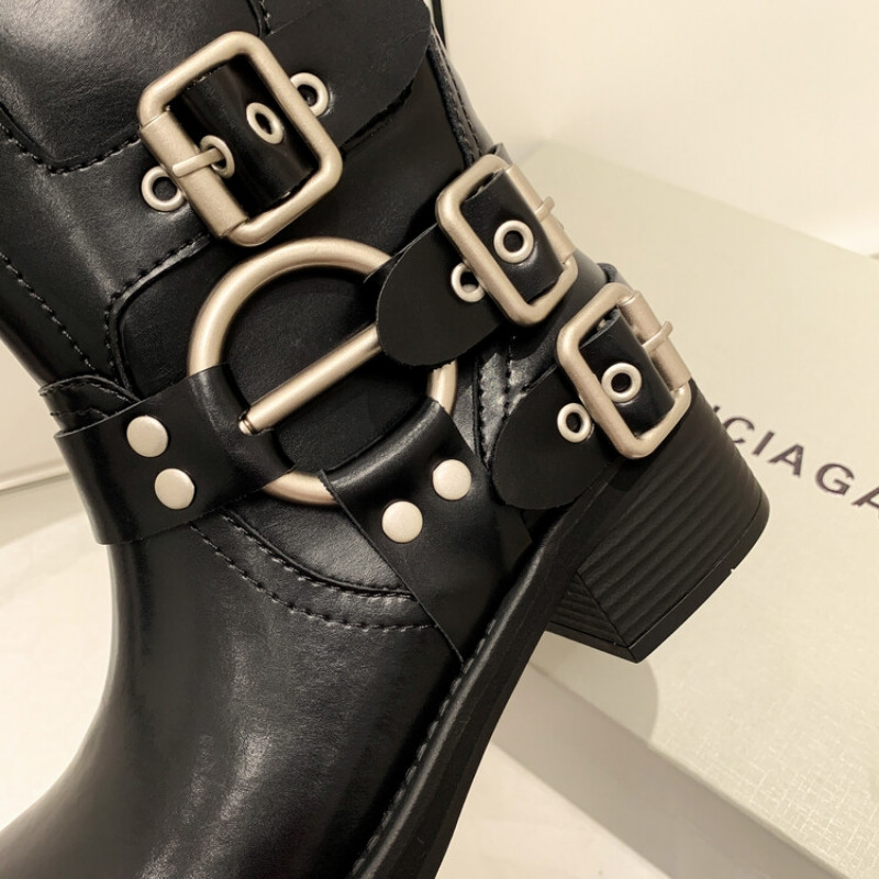 Pantofi Femei 2023 Cizme de damă de înaltă calitate Toamnă Nou Retro Maro Cataramă de curea Cizme înalte cu cap rotund Pantofi gotici la tendință elegantă