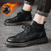 Pluss Velvet pitsilised meeste saapad Uued jalatsid meestele Talvised ehtsast nahast soojad vabaajajalatsid libisemiskindlad kõrged mootorrattasaapad