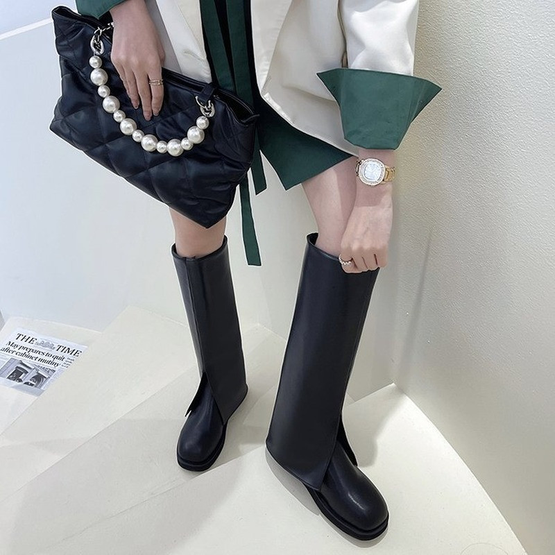 Naiste kõrged saapad ümmarguse ninaga Nahast ja PU-st naiste saapad Brändi disain Naiste kingad Euroopa stiilis püksisaapad Botas De Mujer