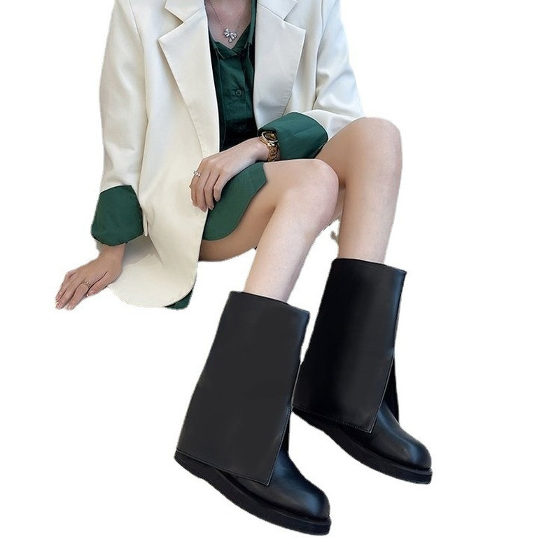 Naiste kõrged saapad ümmarguse ninaga Nahast ja PU-st naiste saapad Brändi disain Naiste kingad Euroopa stiilis püksisaapad Botas De Mujer