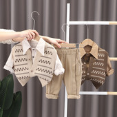 2023 primăvară 3 bucăți set de îmbrăcăminte pentru băieți, pulover, cardigan, vestă, cămăși cu mânecă lungă, blugi, pantaloni, set de haine pentru băieți, toamnă
