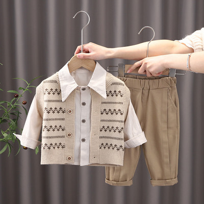 2023 primăvară 3 bucăți set de îmbrăcăminte pentru băieți, pulover, cardigan, vestă, cămăși cu mânecă lungă, blugi, pantaloni, set de haine pentru băieți, toamnă