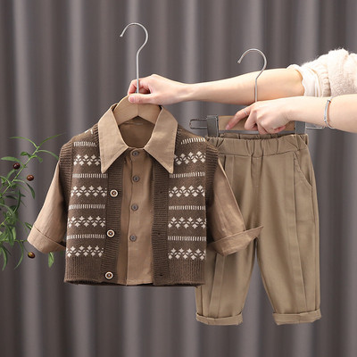 2023 primăvară 3 bucăți set de îmbrăcăminte pentru băieți, pulover, cardigan, vestă, cămăși cu mânecă lungă, blugi, pantaloni, set de haine pentru băieți, toamnă