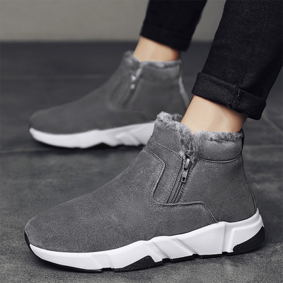 Cizme pentru bărbați cu fermoar lateral cu talpă groasă 2023 Pantofi noi pentru bărbați Casual Plus Cizme de zăpadă calde din catifea Pantofi confortabili pentru bărbați anti-alunecare