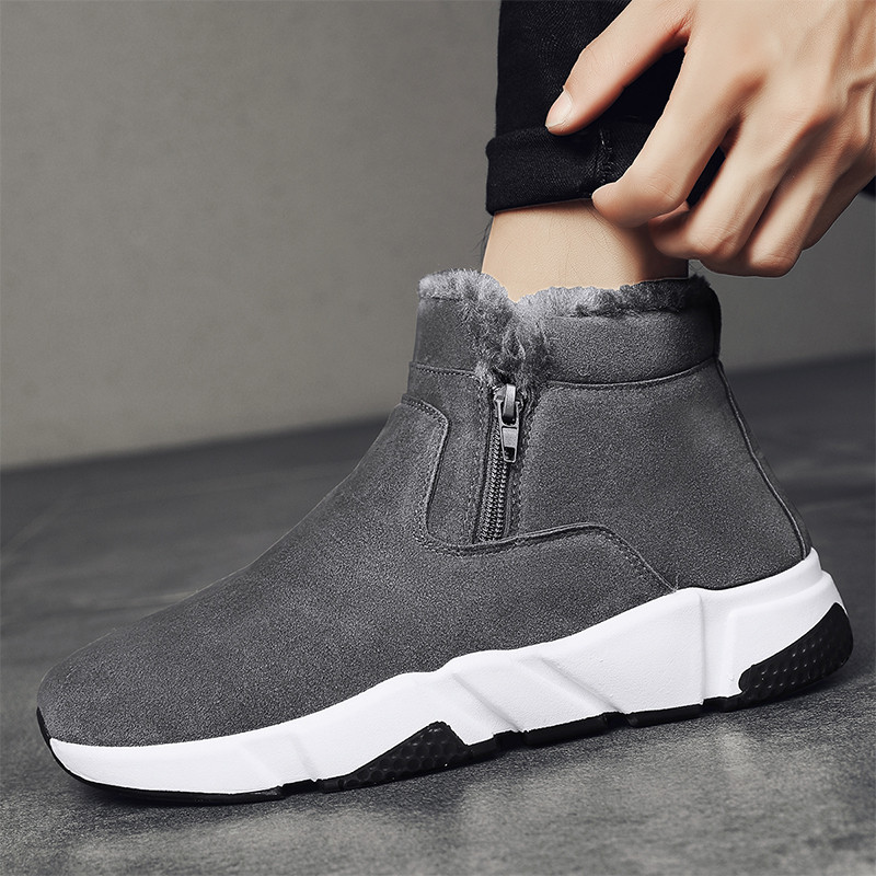 Cizme pentru bărbați cu fermoar lateral cu talpă groasă 2023 Pantofi noi pentru bărbați Casual Plus Cizme de zăpadă calde din catifea Pantofi confortabili pentru bărbați anti-alunecare