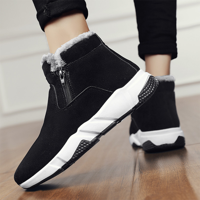 Cizme pentru bărbați cu fermoar lateral cu talpă groasă 2023 Pantofi noi pentru bărbați Casual Plus Cizme de zăpadă calde din catifea Pantofi confortabili pentru bărbați anti-alunecare