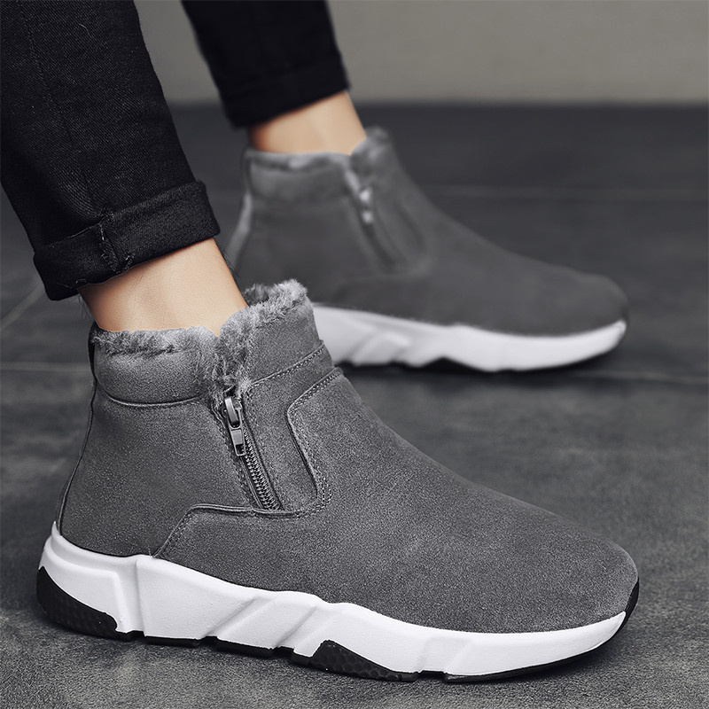 Cizme pentru bărbați cu fermoar lateral cu talpă groasă 2023 Pantofi noi pentru bărbați Casual Plus Cizme de zăpadă calde din catifea Pantofi confortabili pentru bărbați anti-alunecare