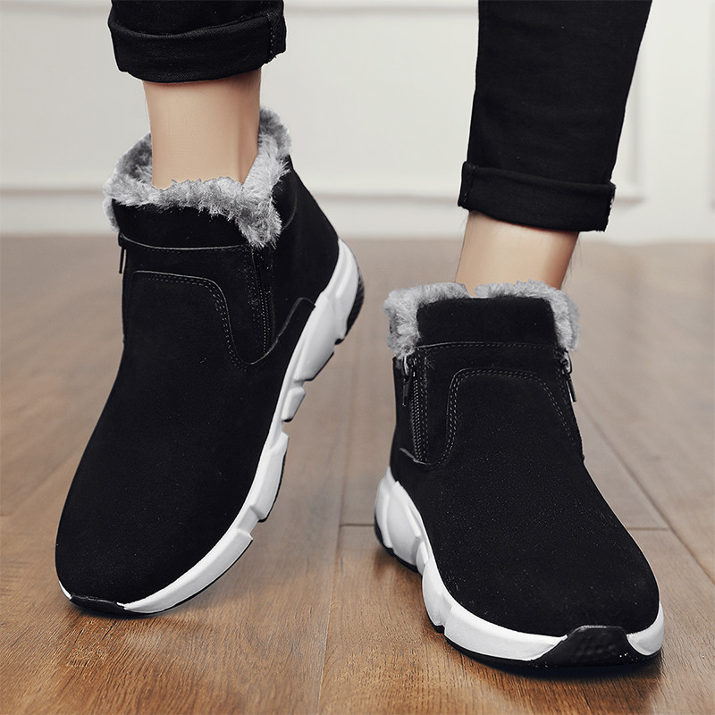 Cizme pentru bărbați cu fermoar lateral cu talpă groasă 2023 Pantofi noi pentru bărbați Casual Plus Cizme de zăpadă calde din catifea Pantofi confortabili pentru bărbați anti-alunecare