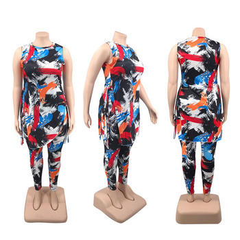 Wmstar Plus Size Two Piece Ρούχα Γυναικεία Ρούχα Καλοκαιρινά Αμάνικα Επίδεσμος Επάνω στοιβαγμένα κολάν που ταιριάζουν με χονδρική Dropshipping