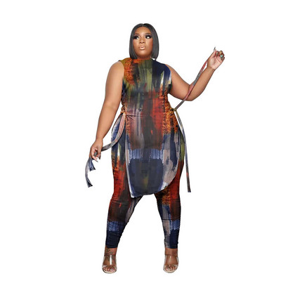 Wmstar Plus-suuruses kaheosalised rõivad Naiste riided Suvised varrukateta side, ülaosaga retuusid, mis sobivad hulgimüügiga