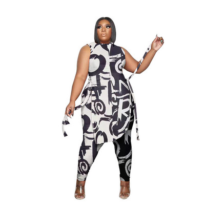 Wmstar Plus-suuruses kaheosalised rõivad Naiste riided Suvised varrukateta side, ülaosaga retuusid, mis sobivad hulgimüügiga