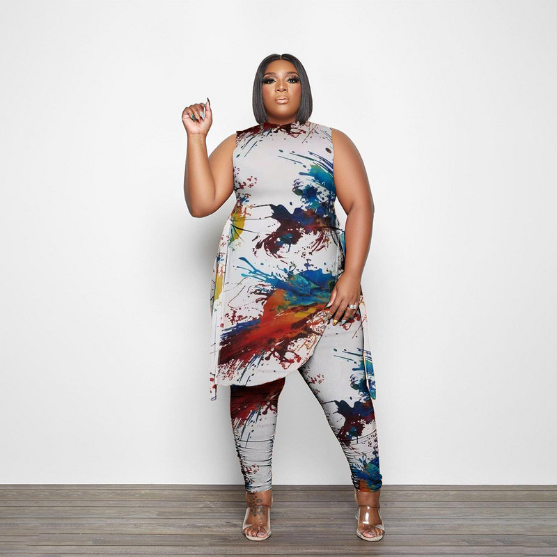 Wmstar Plus-suuruses kaheosalised rõivad Naiste riided Suvised varrukateta side, ülaosaga retuusid, mis sobivad hulgimüügiga