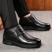 Мъжки ботуши от естествена кожа Супер топли боти до глезена за мъже Вълнени ботуши за сняг Обувки за рокля Зимни обувки Мъжки ежедневни обувки Botas Zapatos