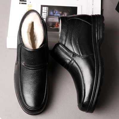 Мъжки ботуши от естествена кожа Супер топли боти до глезена за мъже Вълнени ботуши за сняг Обувки за рокля Зимни обувки Мъжки ежедневни обувки Botas Zapatos