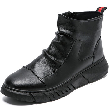 Ανδρικές μπότες Zipper Plus Velvet Winter Moto Παπούτσια Warm PU Κοντές ανδρικές μπότες Classic αδιάβροχες στρογγυλές μύτης Μασίφ ανδρικές μπότες Botas