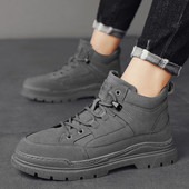 Jesenske muške čizme s platformom na vezanje 2023. Nove muške cipele od umjetne antilop kože do gležnja Ležerne čizme Neklizajuće kratke vanjske čizme