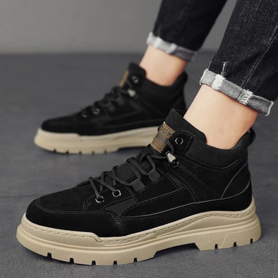 Jesenske muške čizme s platformom na vezanje 2023. Nove muške cipele od umjetne antilop kože do gležnja Ležerne čizme Neklizajuće kratke vanjske čizme