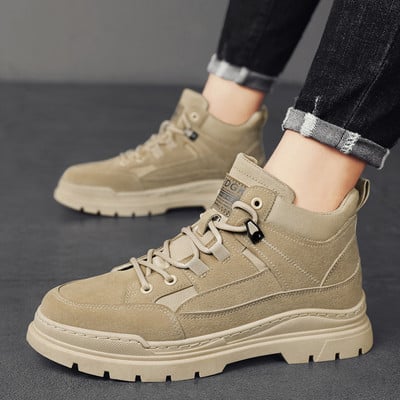 Jesenske muške čizme s platformom na vezanje 2023. Nove muške cipele od umjetne antilop kože do gležnja Ležerne čizme Neklizajuće kratke vanjske čizme