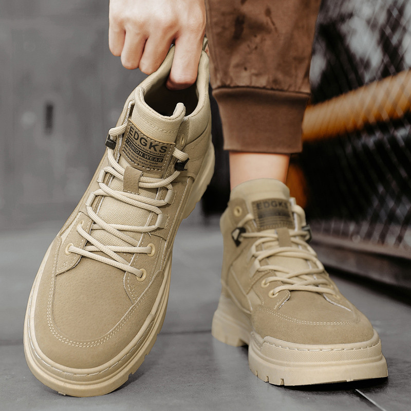 Jesenske muške čizme s platformom na vezanje 2023. Nove muške cipele od umjetne antilop kože do gležnja Ležerne čizme Neklizajuće kratke vanjske čizme