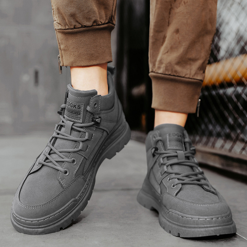 Jesenske muške čizme s platformom na vezanje 2023. Nove muške cipele od umjetne antilop kože do gležnja Ležerne čizme Neklizajuće kratke vanjske čizme