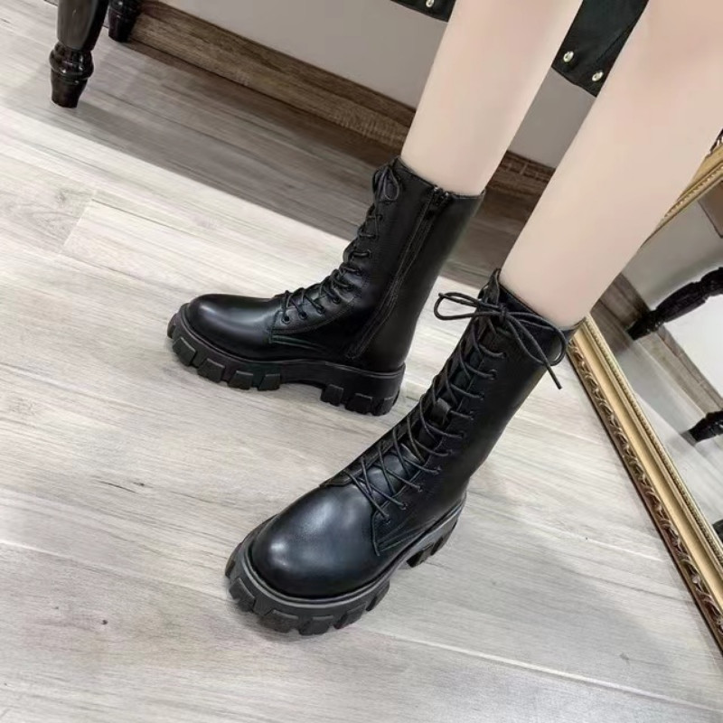Φθινόπωρο και χειμώνας 2023 Νέες ψηλές μπότες μόδας με κορδόνια με φερμουάρ Botas Mujer Γυναικείες αθλητικές μπότες Υπαίθρια casual γυναικεία παπούτσια