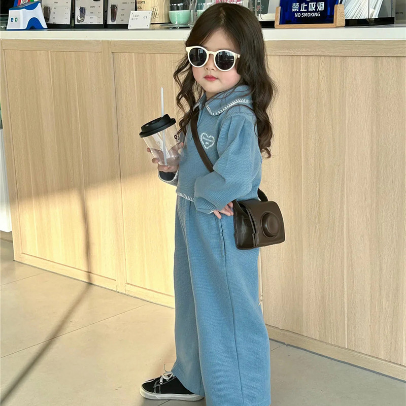 Bear Leader Παιδικό σετ με μακρυμάνικο ανοιξιάτικο και φθινόπωρο Sporty μονόχρωμο μπλουζάκι πόλο+παντελόνι Two Piece Παιδικό σετ μόδας για κορίτσια