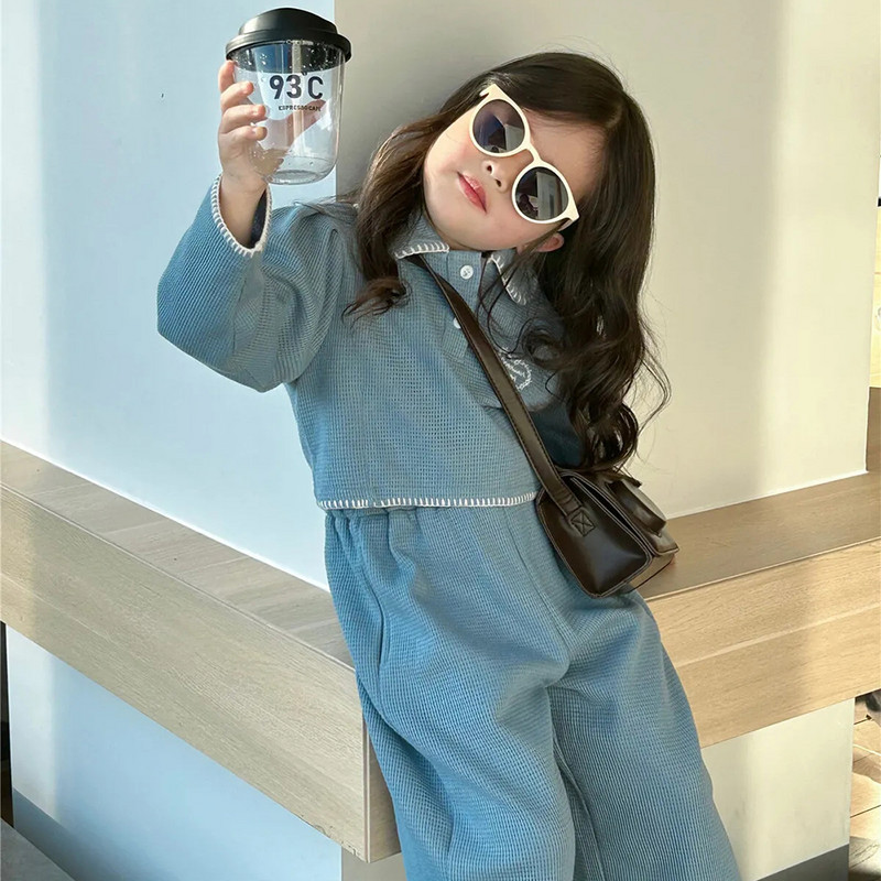 Bear Leader Παιδικό σετ με μακρυμάνικο ανοιξιάτικο και φθινόπωρο Sporty μονόχρωμο μπλουζάκι πόλο+παντελόνι Two Piece Παιδικό σετ μόδας για κορίτσια